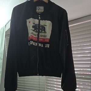 Black Bomber Jacket with California Print
